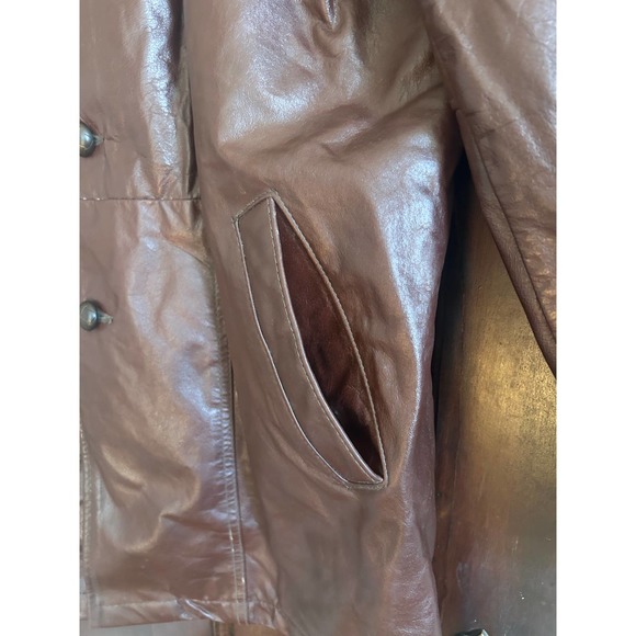 VTG Sears The Leather Shop Mens Size 42 Jacket Removable Lining Brown Buttons - Picture 9 of 13